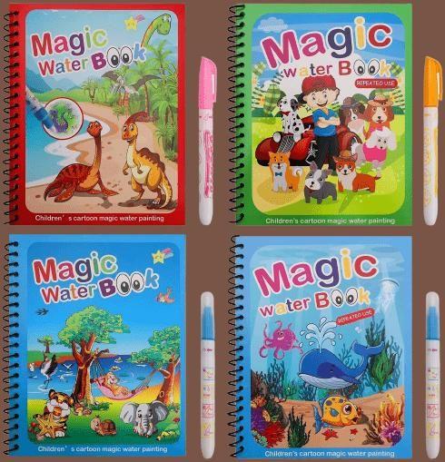 Reusable Magic Water Quick Dry Book Water Coloring Book Doodle with Magic Pen Painting Board for Children Education Drawing Pad (Multi Color, 4 Books) - Cheap bazar