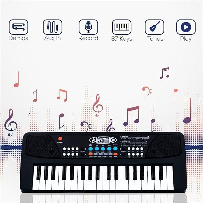 37 Keys Piano Keyboard Toy with Microphone, USB Power Cable & Sound Recording Function Analog Portable Keyboard - Cheap bazar