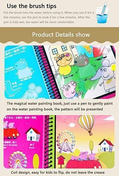 Reusable Magic Water Quick Dry Book Water Coloring Book Doodle with Magic Pen Painting Board for Children Education Drawing Pad (Multi Color, 4 Books) - Cheap bazar