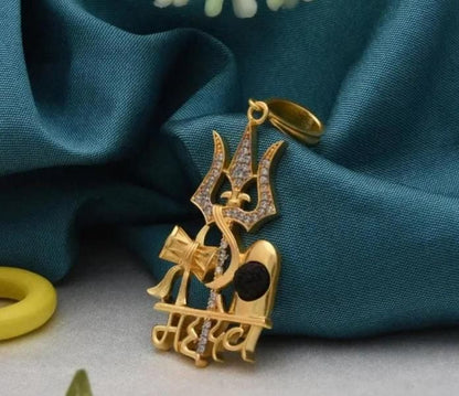 Gold Plated Mahadev Damru Pendant with Chain