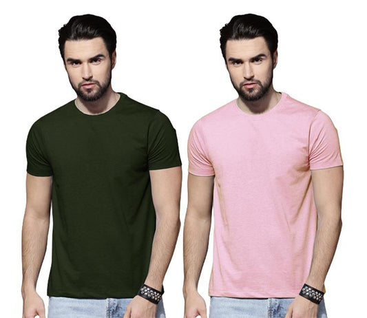 Cotton Solid Half Sleeves Mens Round Neck T-Shirt Pack Of 2 - Cheap bazar