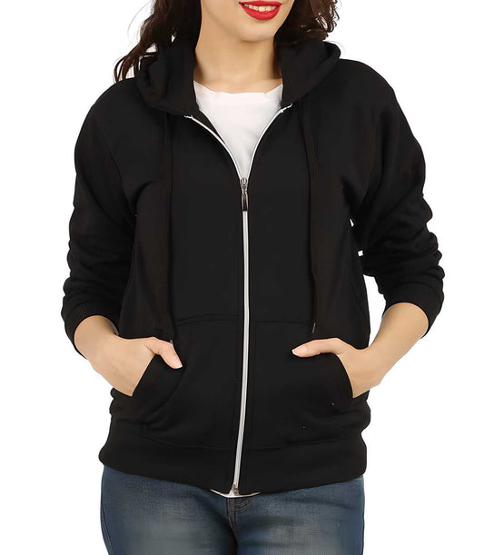 Women Cotton Solid Hoodie Jackets - Cheap bazar